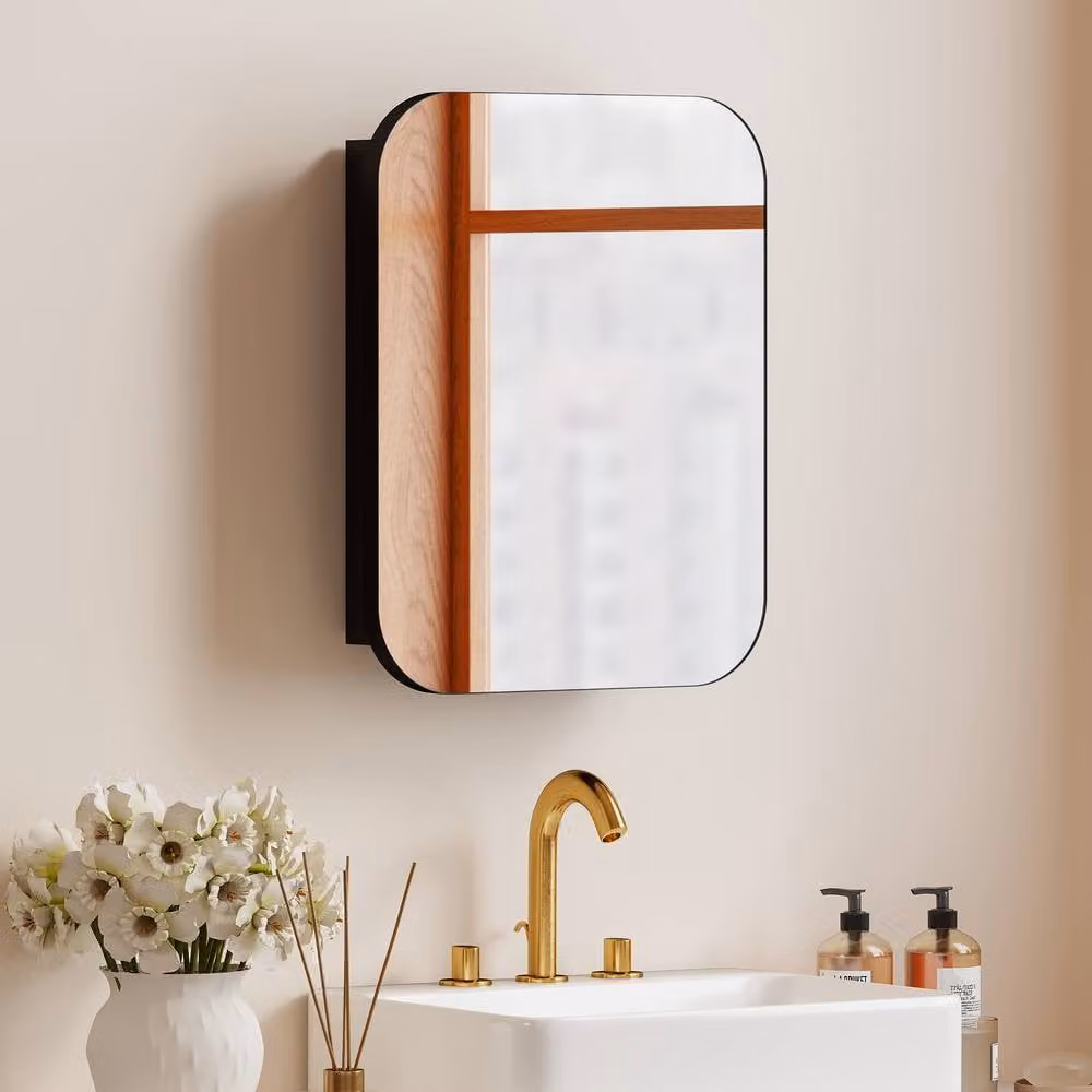 HOMCOM Modern Wall Mounted Black Bathroom Cabinet with Glass Hinged Soft Close Doors and Internal Shelves – 1