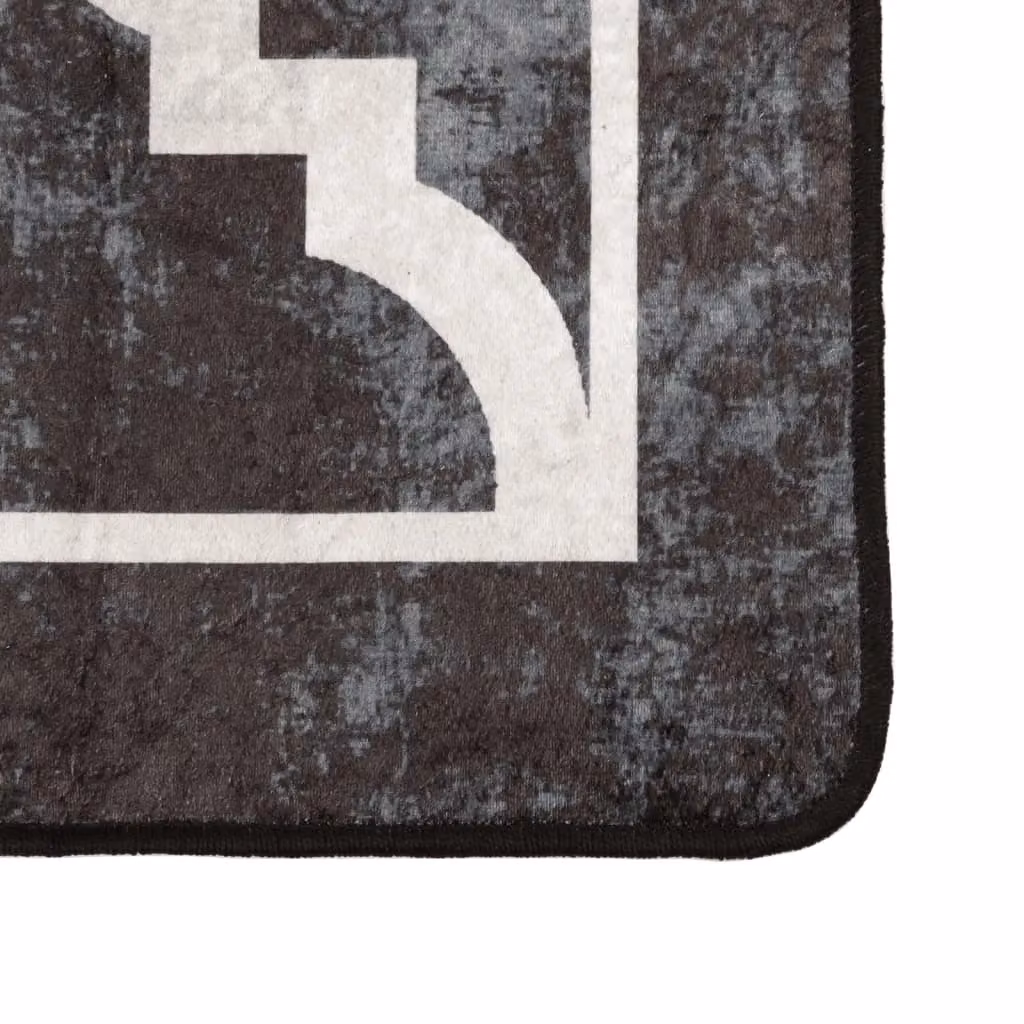 Berkfield Home Washable Anti Slip Art Deco Rug in Black and White, W: 80 cm, L: 300 cm