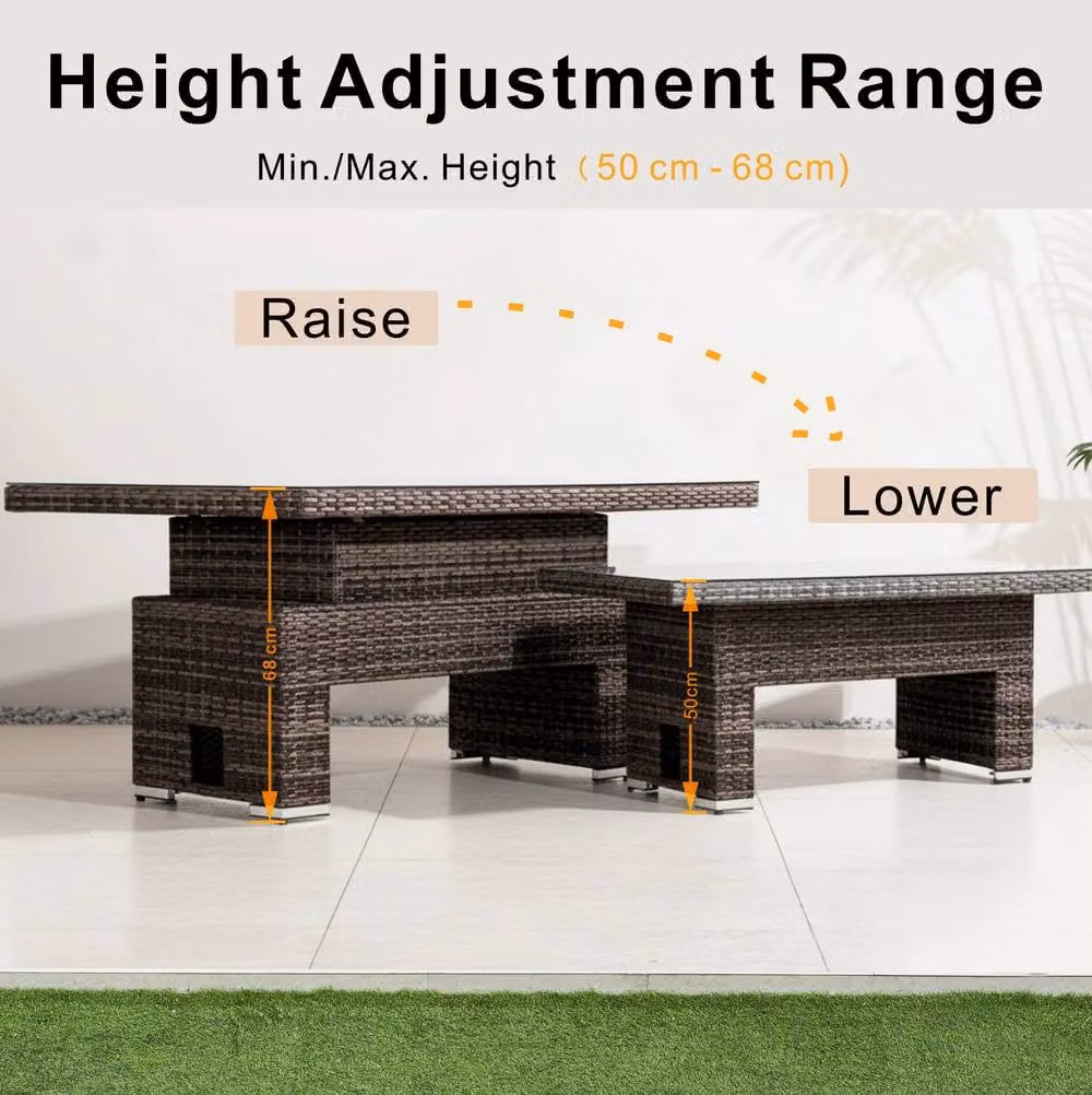 Direct Wicker Brown Height Adjustable Rattan Outdoor Garden Table with Glass Top, 2 Pack – 2