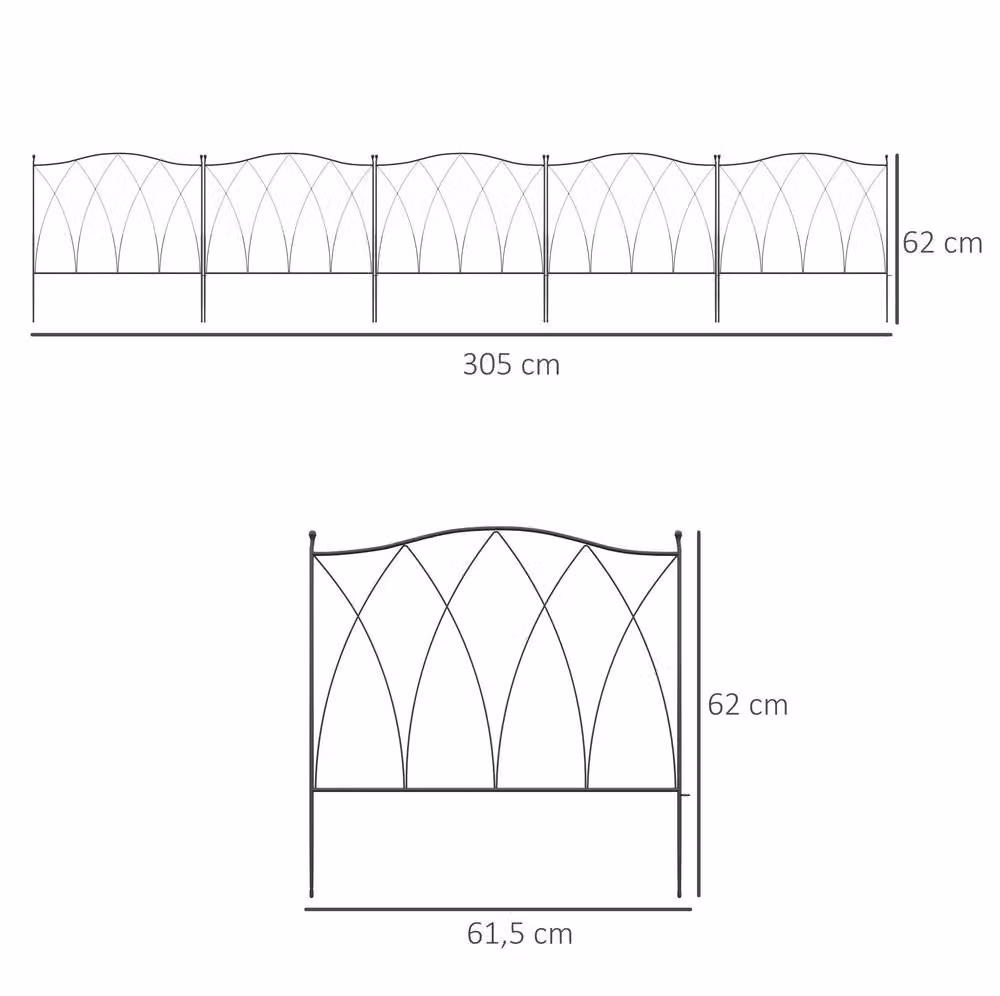 STILVORA Set of 5 Black Powder-Coated Metal Garden Fence Panels, 305 cm – 3