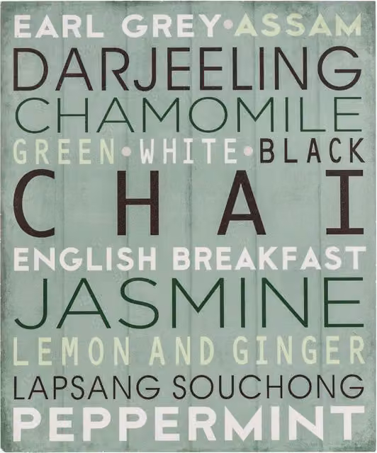 Orsina Chai Wall Plaque, Rustic Multicolour Wood Sign with Blue Typography – 2