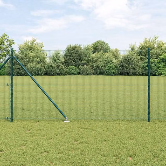 Berkfield Home Green Steel Welded Wire Fence with 13 In-Ground Spike Posts, H: 120 cm, W: 25 m – 1