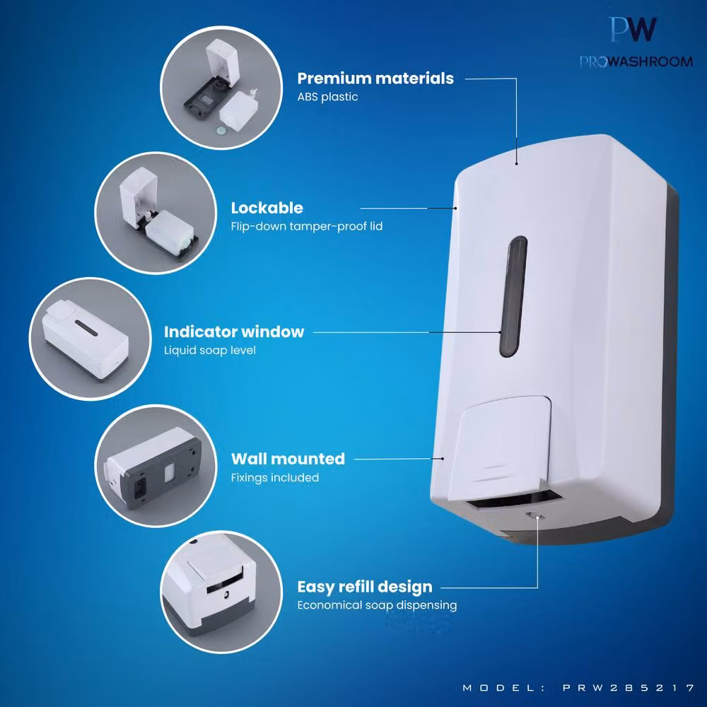 MYLEK ProWashroom Wall Mounted Handwash Soap Dispenser with Pump, White, 1000 ml – 3