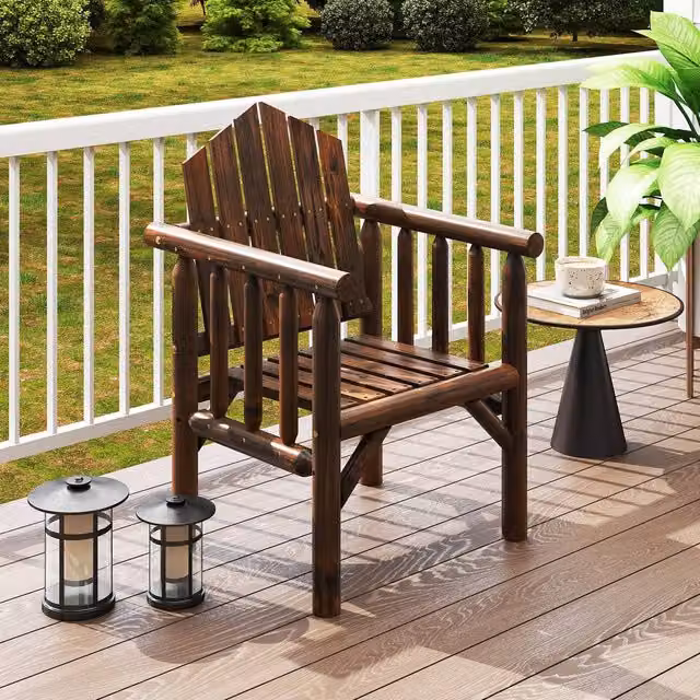 Costway Brown Wooden Outdoor Armchair for Patio and Garden