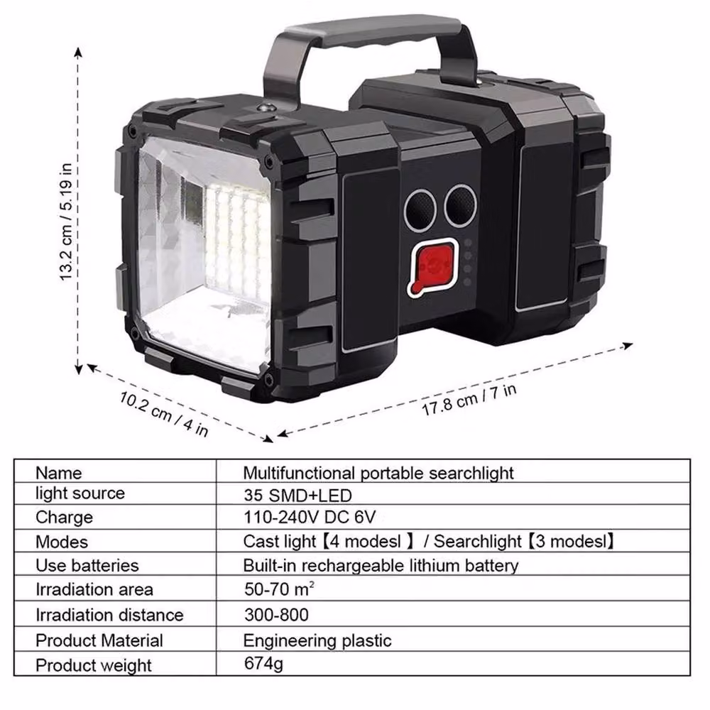 SPETLEK Portable Dual Head Super Bright LED Searchlight Hand Torch in Black – 2