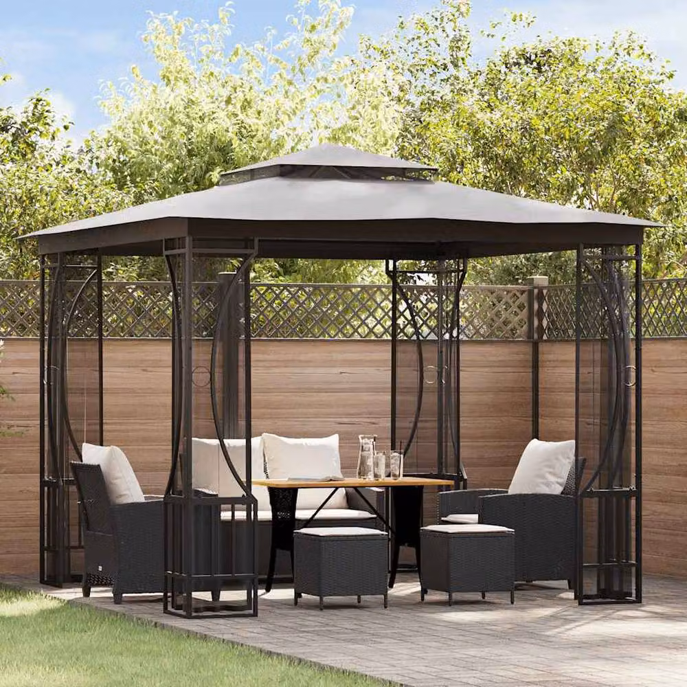 Berkfield Home Anthracite and Black Gazebo with Nets W/D/H: 300 x 300 x 265 cm – 2