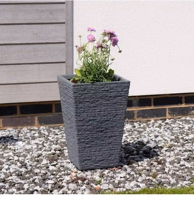 KDMD Ash Slate Effect Tall Planter Tub in Grey, Height: 45 cm – 1