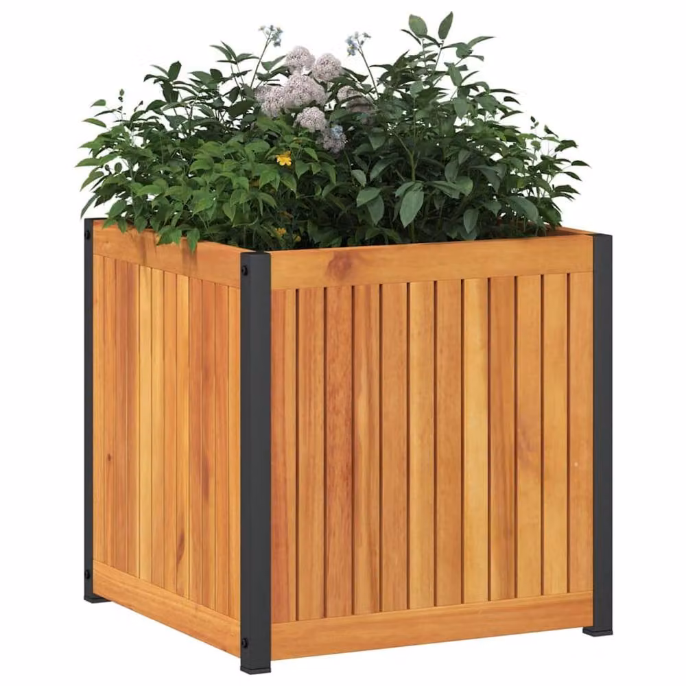 Berkfield Home Brown Acacia Wood and Steel Garden Planter Tub W/D/H: 45 x 45 x 44 cm – 3