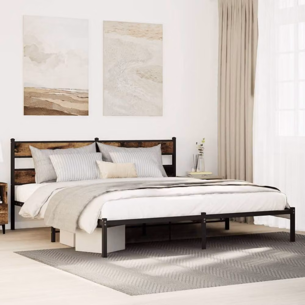 Berkfield Home Metal Bed Frame in Smoked Oak Brown, W: 183 cm, L: 213 cm – 2