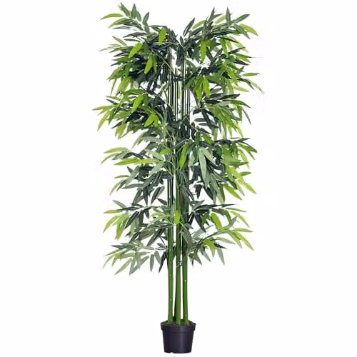 Outsunny Artificial Bamboo Tree in Green with Black Pot, Height: 180 cm – 2