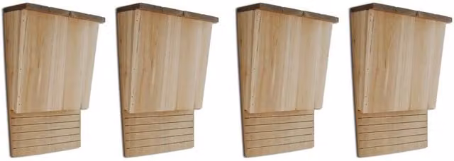 Berkfield Home Set of 4 Wooden Bat Houses in Brown, W/D/H: 22 x 12 x 34 cm