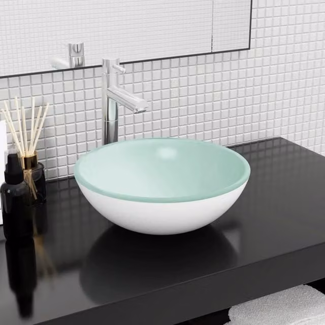 Berkfield Home White Tempered Glass Basin W: 35 cm, H: 12 cm, D: 12 cm – 1