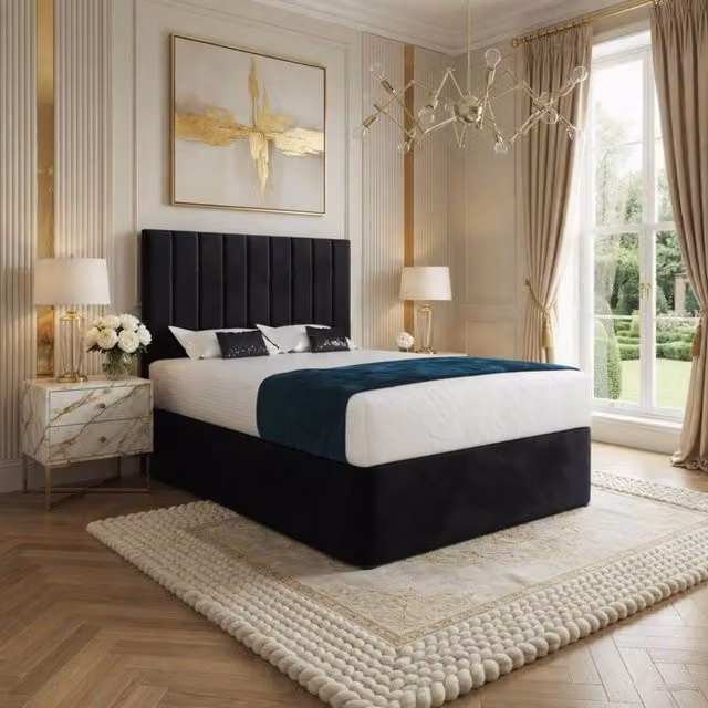 KDMD Radstock Modern Upholstered Black Soft Velvet Designer Bed Frame W/D/H: 140 x 200 cm – 1