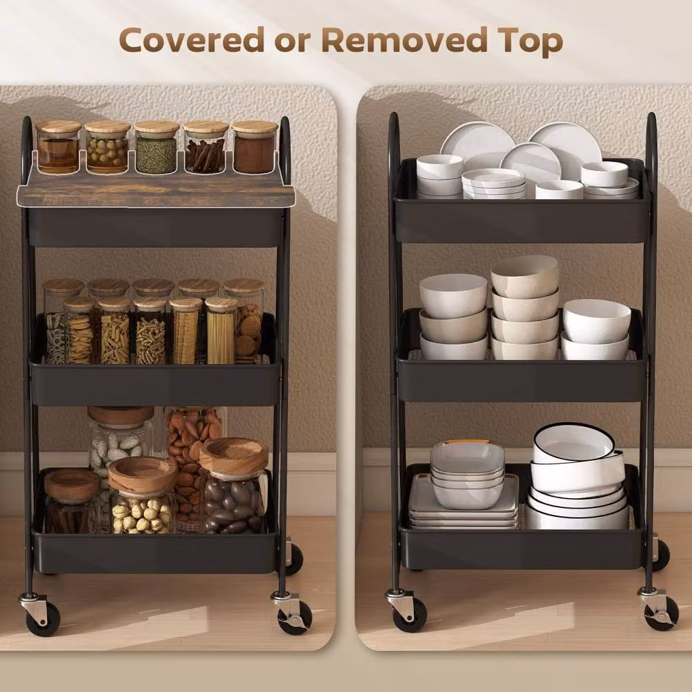 Wyld Haus Rottola 3 Tier Industrial Kitchen Trolley in Brown and Black, W/D/H: 77.5 x 45 x 32 cm – 5