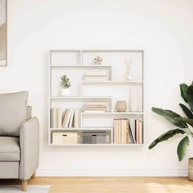 Berkfield Home Wall Mounted Cube Shelf with 7 Compartments in White Matt MDF