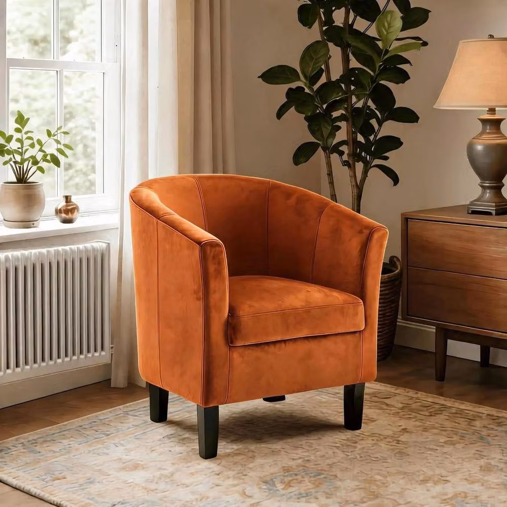 NESTLUNE Burnt Orange Velvet Tub Chair with Black Metal Legs, W/D/H: 60 x 60 x 100 cm – 3