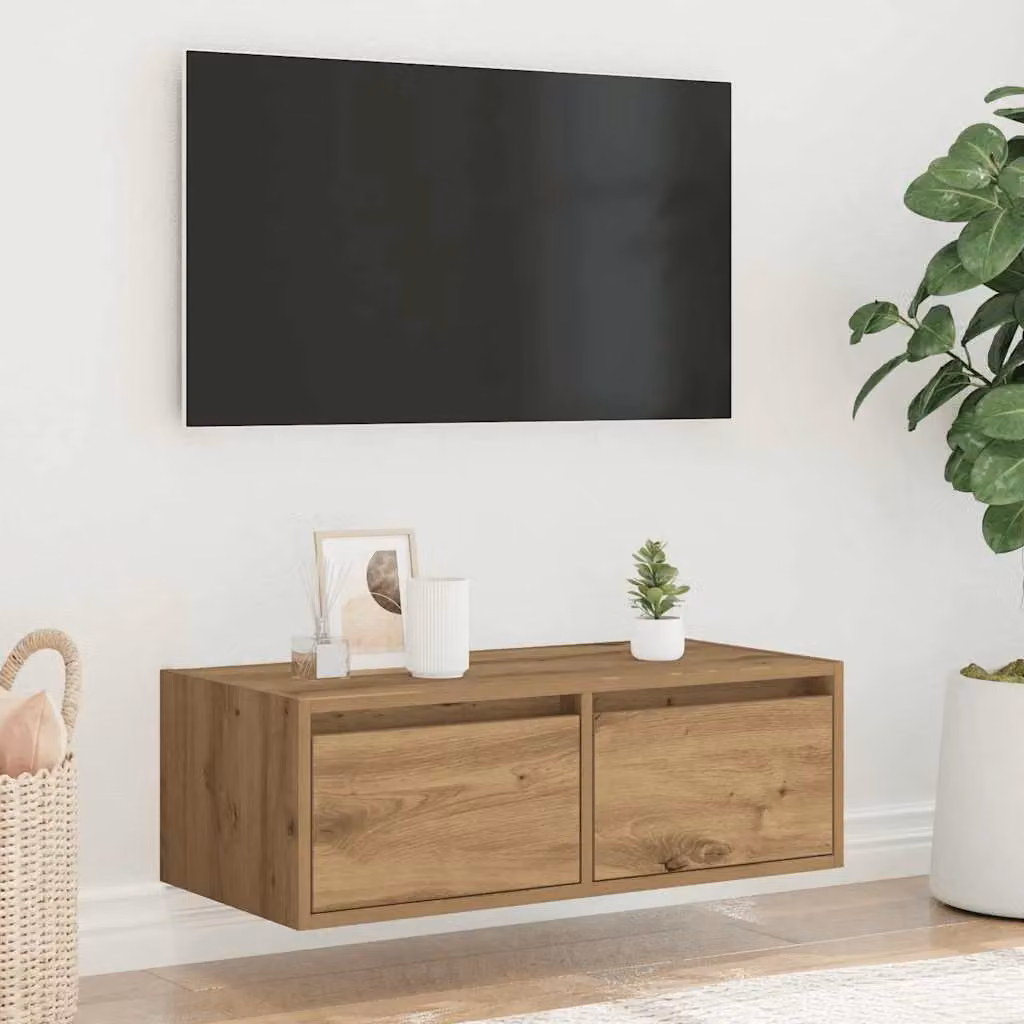 Berkfield Home Artisan Oak TV Cabinet with LED Lights in Brown, W: 75 cm, D: 25 cm, H: 25 cm – 4