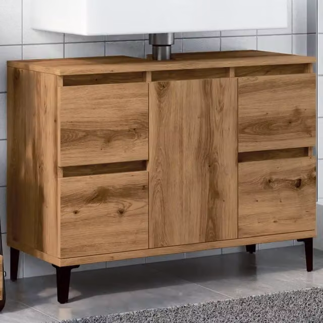 Berkfield Home Artisan Oak Sink Cabinet in Brown, W/D/H: 80 x 33 x 60 cm