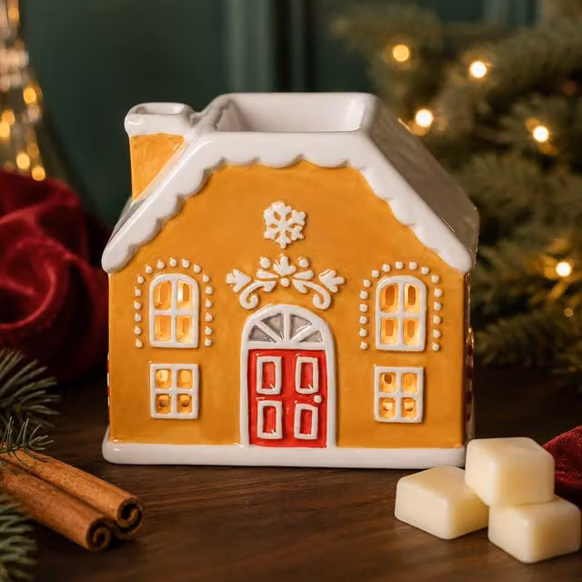 Marco Paul Gingerbread Candy Cane House Ceramic Oil and Wax Burner in Orange