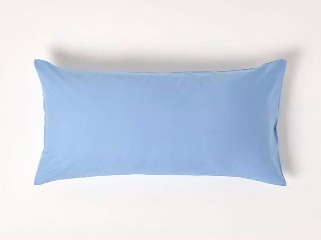 Homescapes Blue Egyptian Cotton Percale Euro Pillowcase with Zip, W/H: 40 x 80 cm