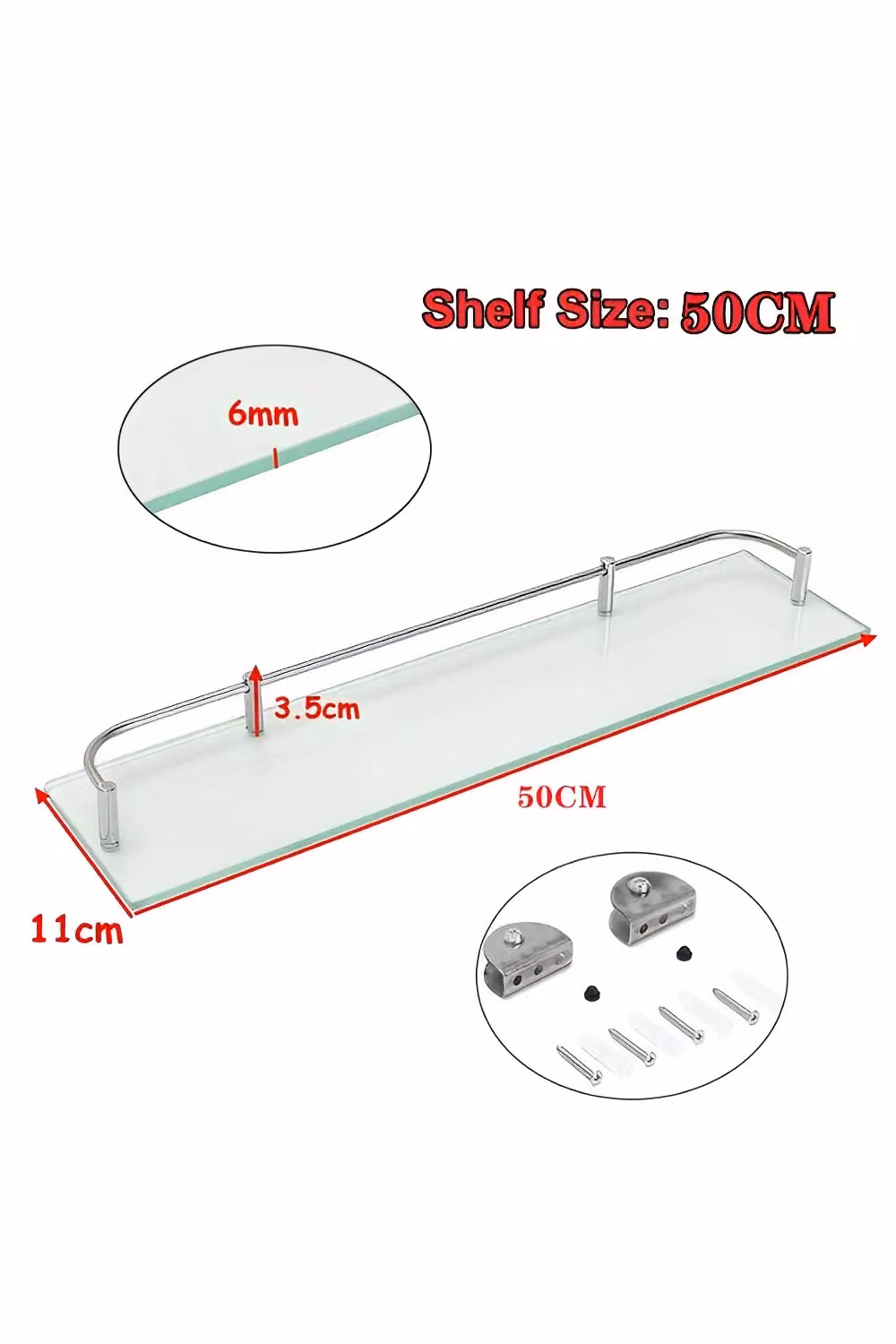 Living and Home Wall Mounted Silver Storage Organizer with 6mm Thick Tempered Glass Shelf, Width: 50 cm – 2
