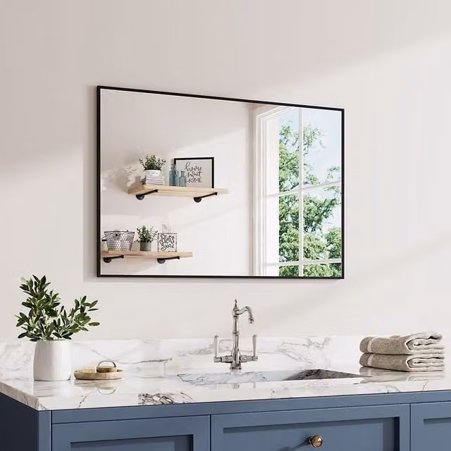 Kidkid Modern Rectangular Wall Mirror with Black Aluminium Frame