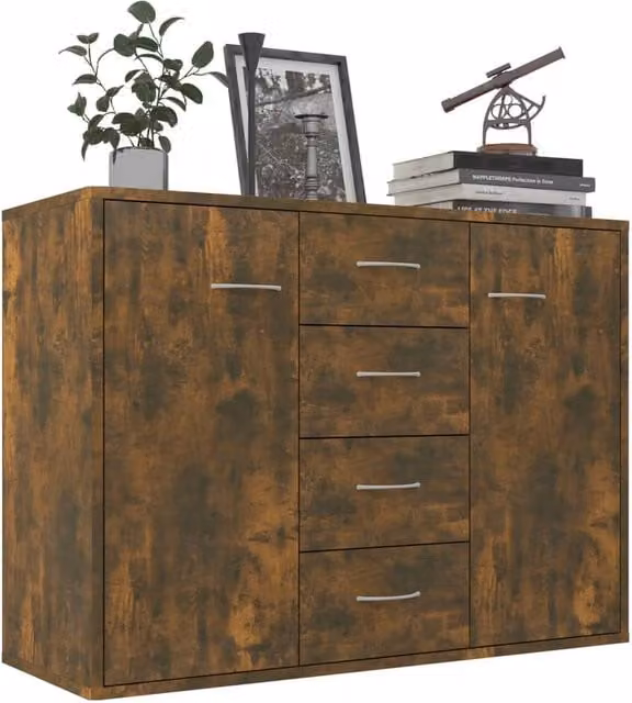 Berkfield Home Smoked Oak Sideboard in Brown, W/D/H: 88 x 30 x 65 cm