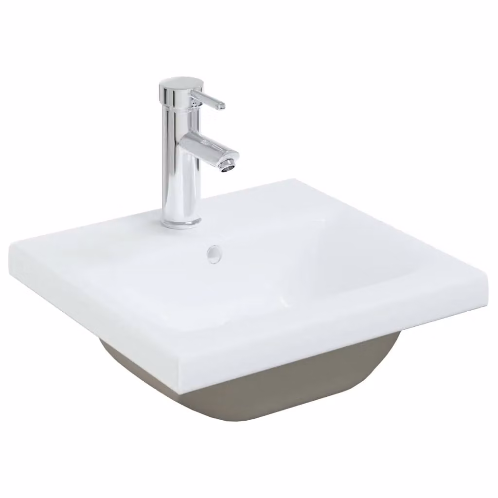 Berkfield Home White Ceramic Built-in Basin with Faucet, W: 42 cm, D: 39 cm, H: 18 cm
