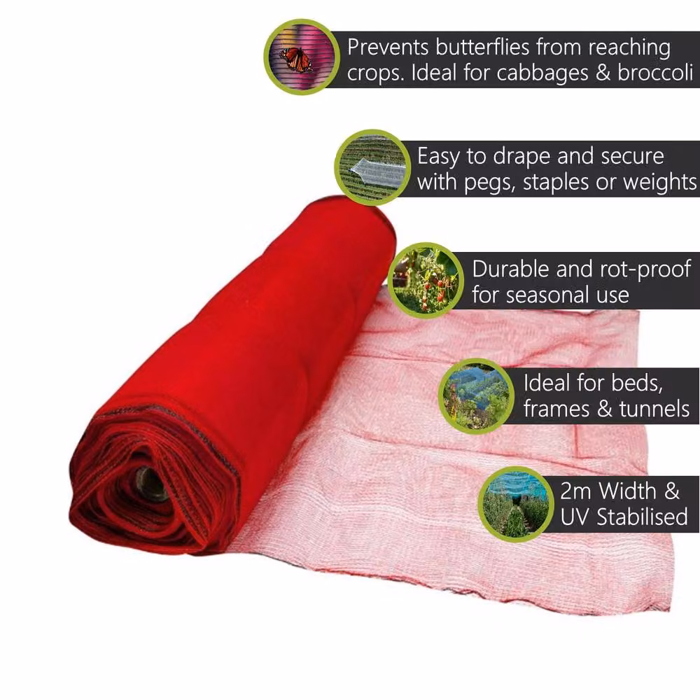Pegdev Red Butterfly Netting UV Stabilised Mesh for Protecting Vegetables and Plants, 10m – 2