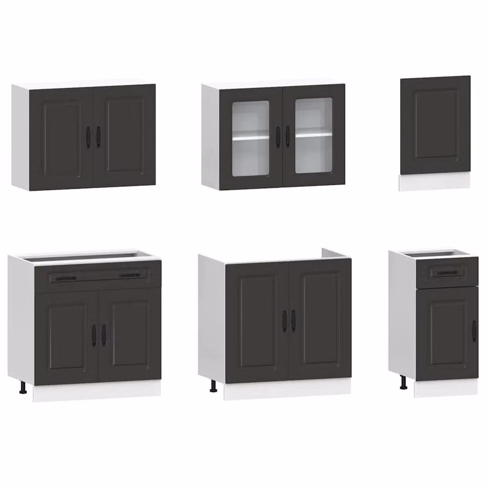 Berkfield Home Kalmar 7 Piece Modern Kitchen Cabinet Set in Black Matt Engineered Wood – 3