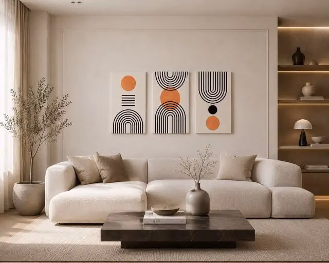 Mafett Set of 3 Abstract Geometric Line and Circle Canvas Wall Art Prints in Black and Multicolour, Size: 59.4 x 84.1 cm