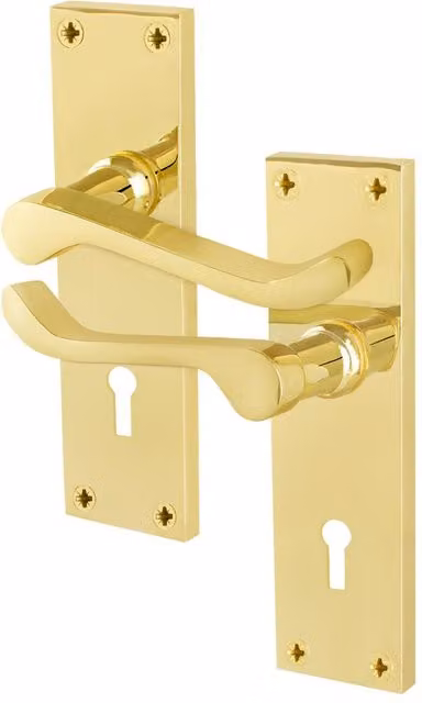 AFIT Polished Brass Scroll Door Handle Sashlock Victorian Pair in Gold