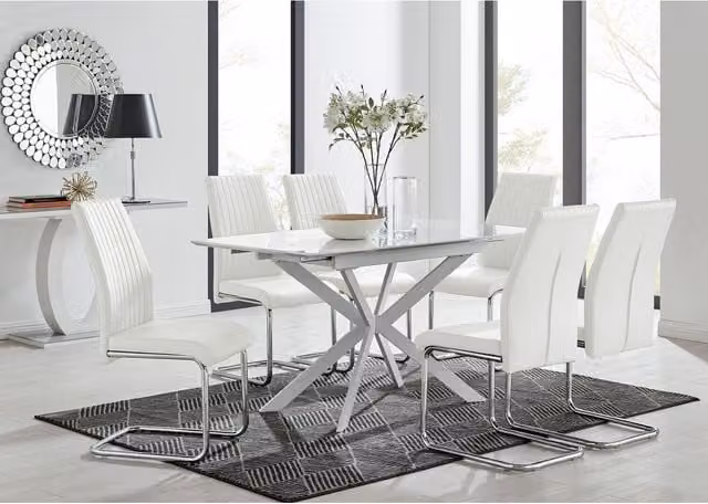 FurnitureboxUK LIRA 120 Extending Rectangular Kitchen Dining Table and 6 Lorenzo Chairs in White