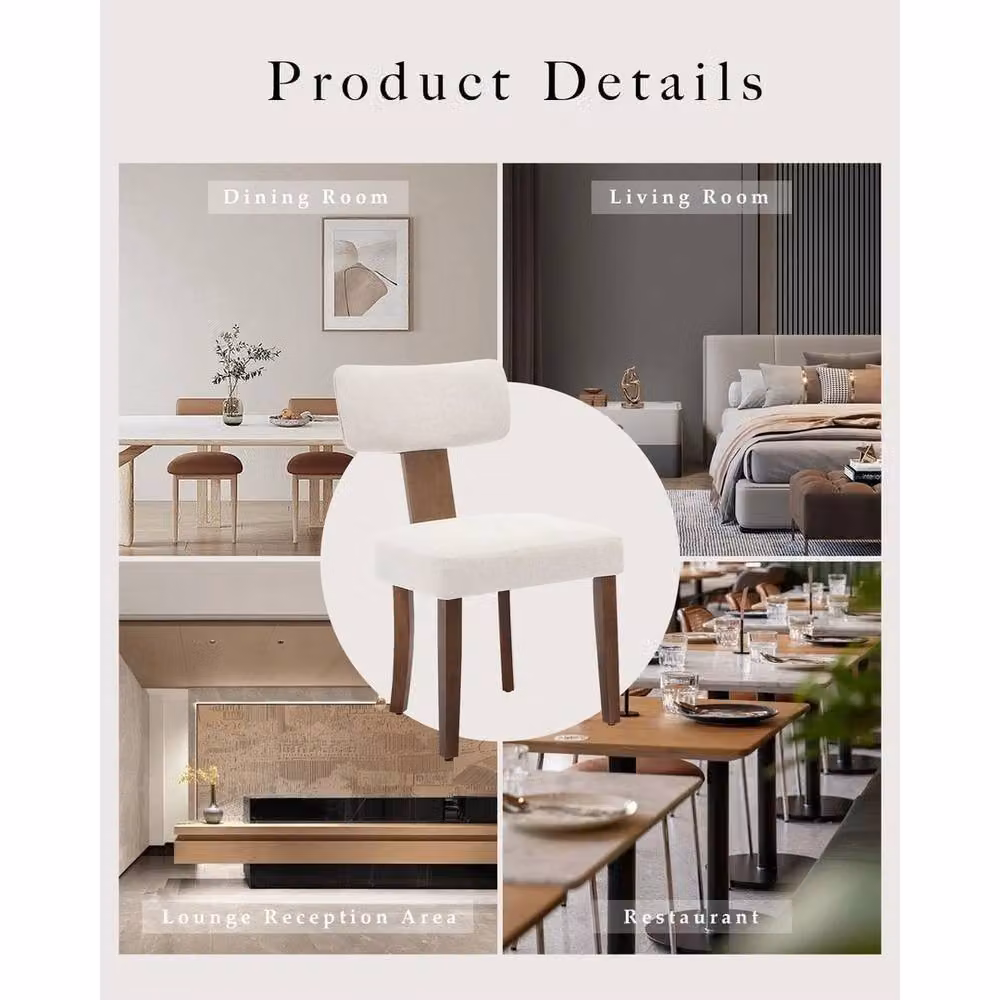 VOGREX Set of 2 Beige Dining Chairs with Curved Backrest and Hardwood Frame – 3