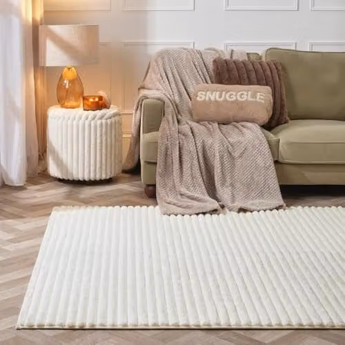 OHS Cream Faux Fur Ribbed Area Rug, W/D: 120 x 170 cm