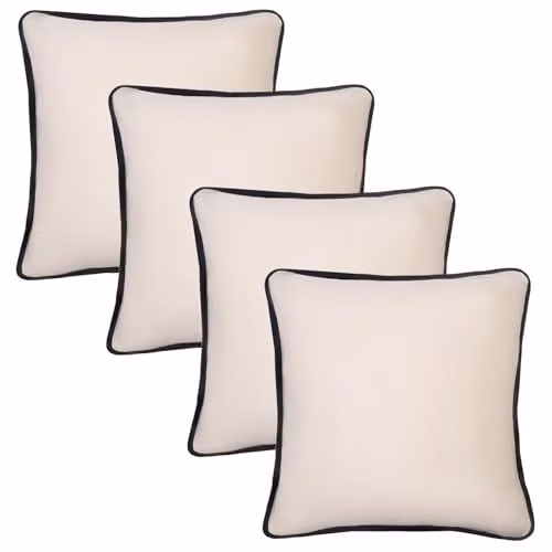OHS 4 Pack Matte Velvet Piped Edge Cushion Covers in Beige, W/D/H: 45 x 45 x 45 cm