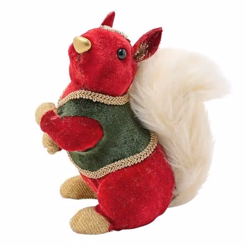 Widdop and Co. Red Velvet Squirrel Figurine Christmas Ornament in Red, Gold, Brown and Green – 1