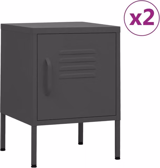 Berkfield Home Set of 2 Modern Anthracite Metal Nightstands, W/D/H: 35 x 35 x 51 cm