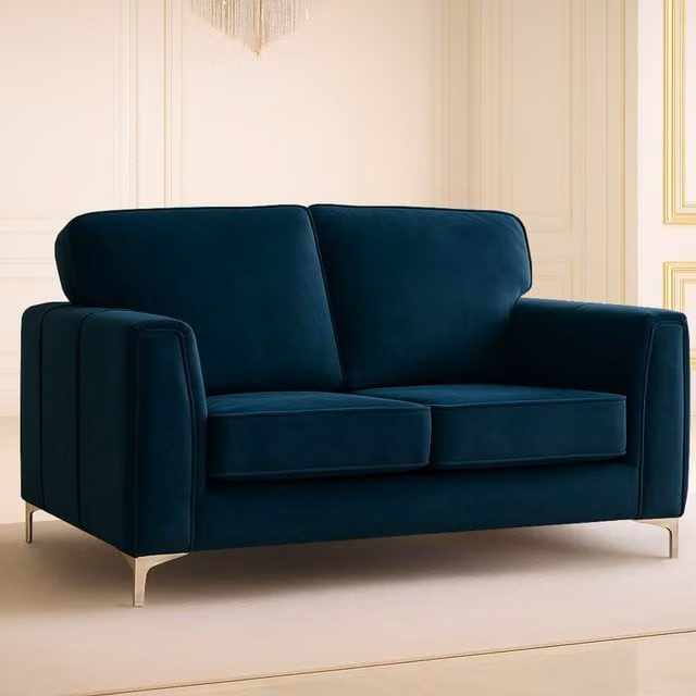 Somnior Beds Ltd Modern Blue Velvet Upholstered Sofa with Solid Wood Frame