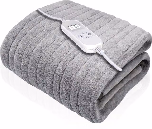 Dreamcatcher Deluxe Electric Heated Double Throw Blanket in Silver Grey with Soft Fleece and Timer