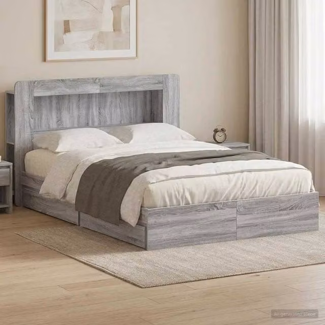 Berkfield Home Modern Bed Frame with Storage Drawers in Grey Sonoma, W/D/H: 150 x 200 cm, Engineered Wood – 1