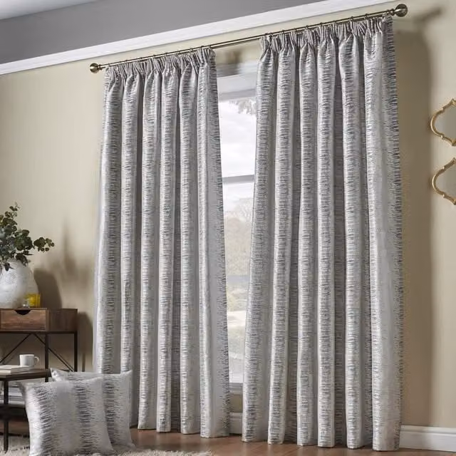 Terrys Silver Reflect Jacquard Ready Made Pencil Pleat Curtains, Width: 168 cm, Drop: 229 cm