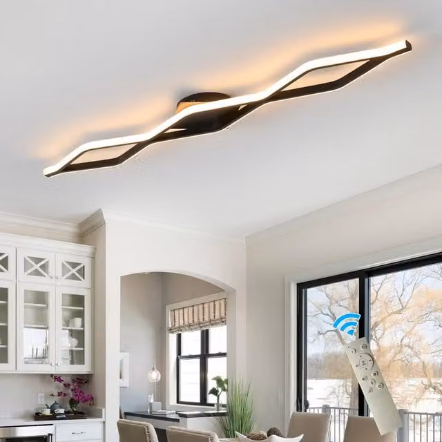 Garwarm Black Dimmable LED Flush Mount Linear Ceiling Light with Remote Control