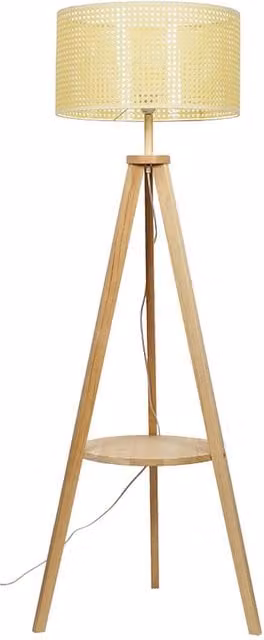 Morrigan Wood Tripod Floor Lamp with Rattan Cylinder Shade in Natural Beige