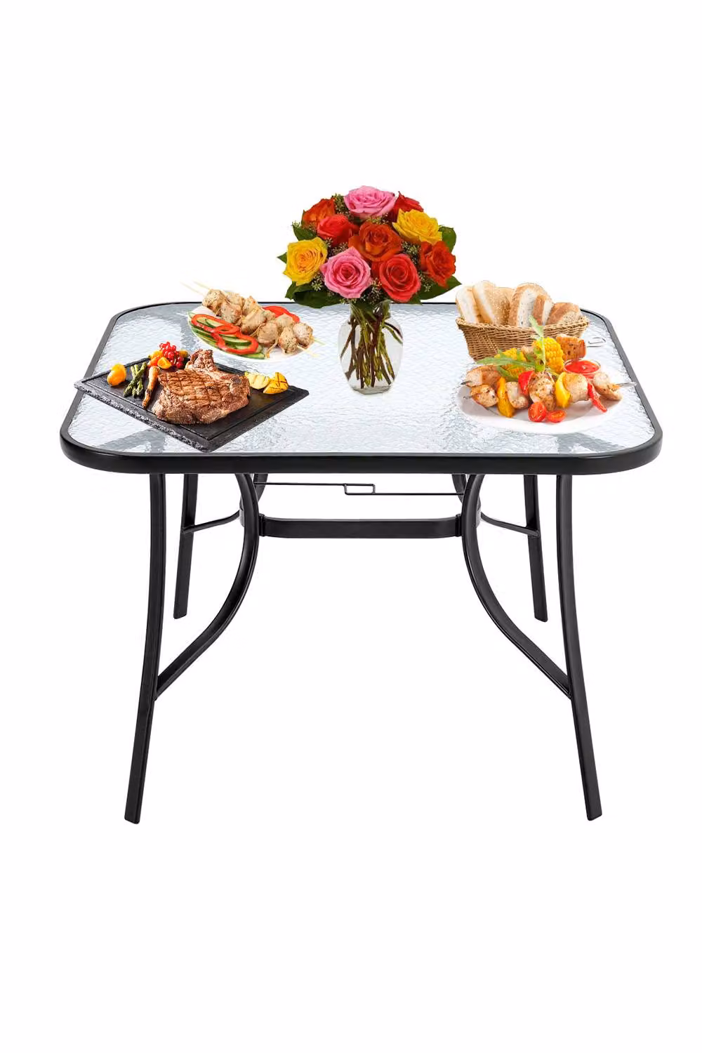 Living and Home Modern Outdoor Garden Dining Table with Black Tempered Glass, W/D/H: 105.0 x 72.0 cm – 2