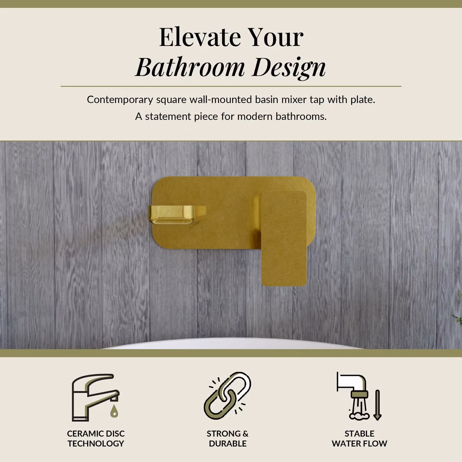 Balterley Wall Mounted Two Tap Hole Basin Mixer Tap with Back Plate in Brushed Brass – 2