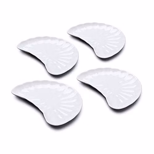 WM Bartleet & Sons 1750 Set of 4 White Porcelain Crescent Shaped Salad and Side Plates, Diameter: 22 cm – 1