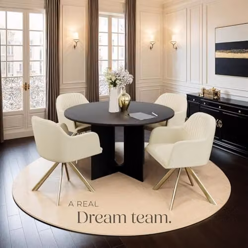 tectake Set of 4 Lona Velvet Swivel Dining Armchairs in Cream and Gold – 2