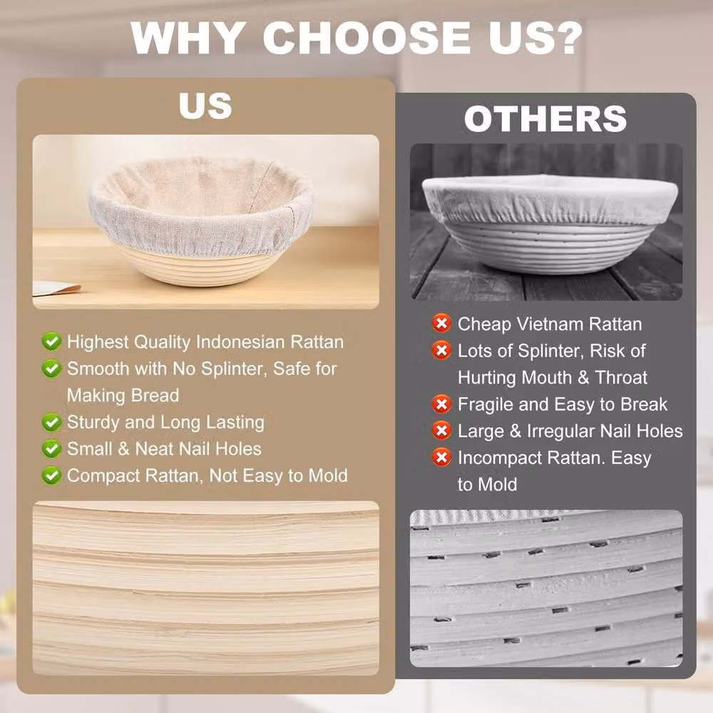 YnysTec Oval Sourdough Banneton Bread Proofing Basket in Beige, W: 17 cm, D: 12 cm, H: 8 cm – 2