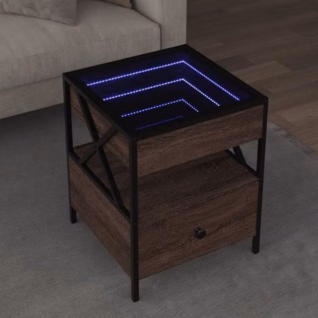 Berkfield Home Infinity LED Coffee Table in Brown Oak, W/D/H: 40 x 40 x 51 cm